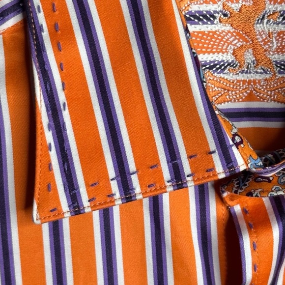 Bugatchi Orange Purple Striped Long Sleeve Button-Up Dress Shirt Sz M Modern Fit - Picture 7 of 15